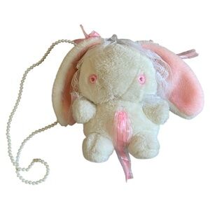 Plush Bunny Crossbody Bag - Pink and Cream Stuffed Animal Purse
